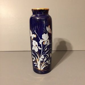 Vtg Cobalt Blue Floral Butterfly Vase